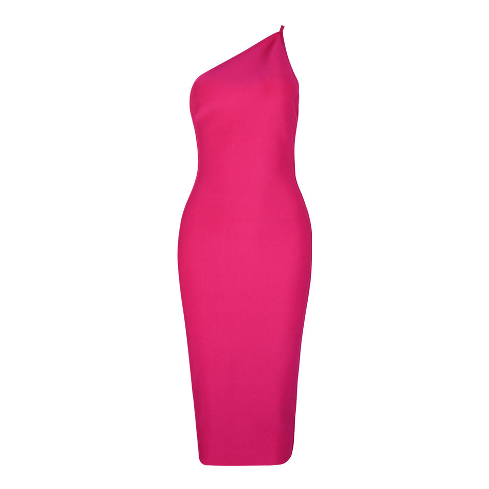 Hot Pink Asymmetrical Midi Bandage Dress - Eves Noir